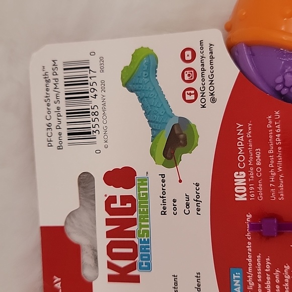 KONG CoreStrength Bone Dog Toy Orange and Purple Sm/med - Picture 3 of 4